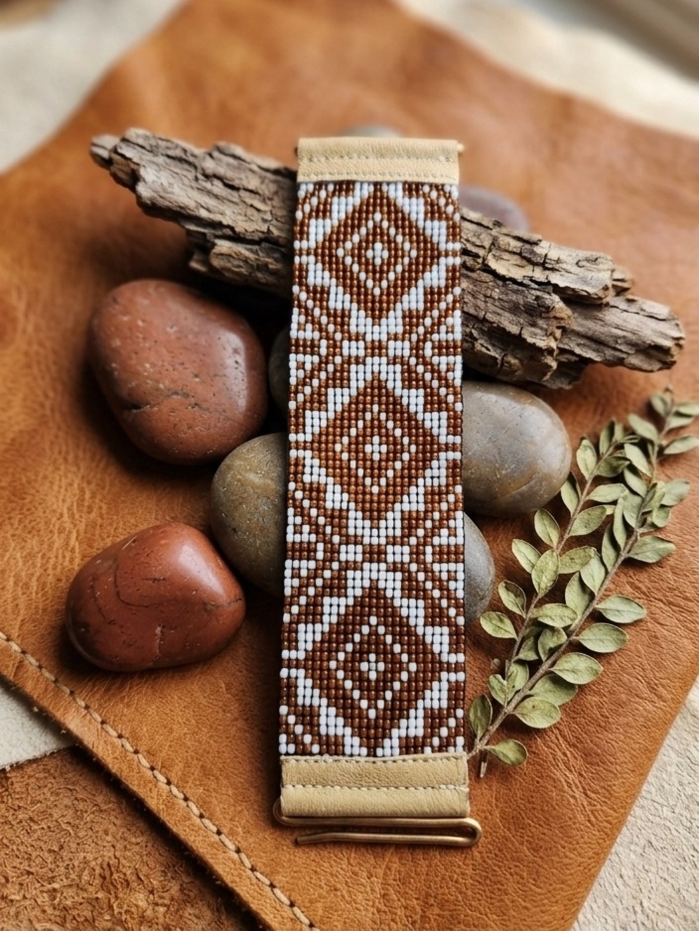 Handmade Brown and White Beaded  Bracelet